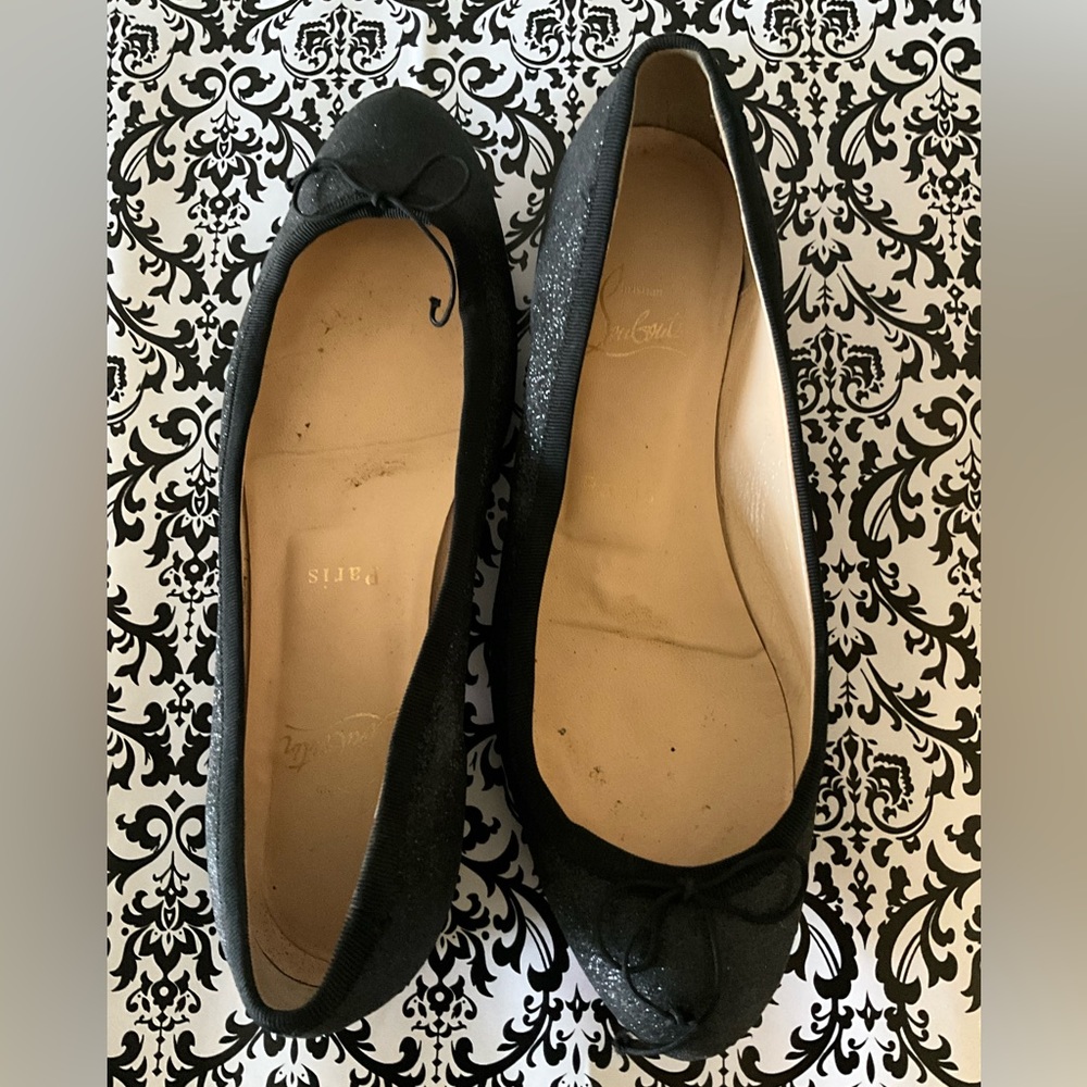 Black Glitter Louboutin Flats Sz 36.5